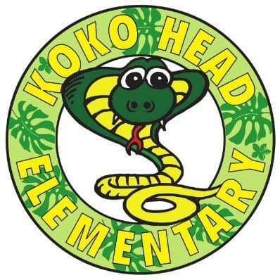 Koko Head Elementary logo, a green snake wearing glasses.