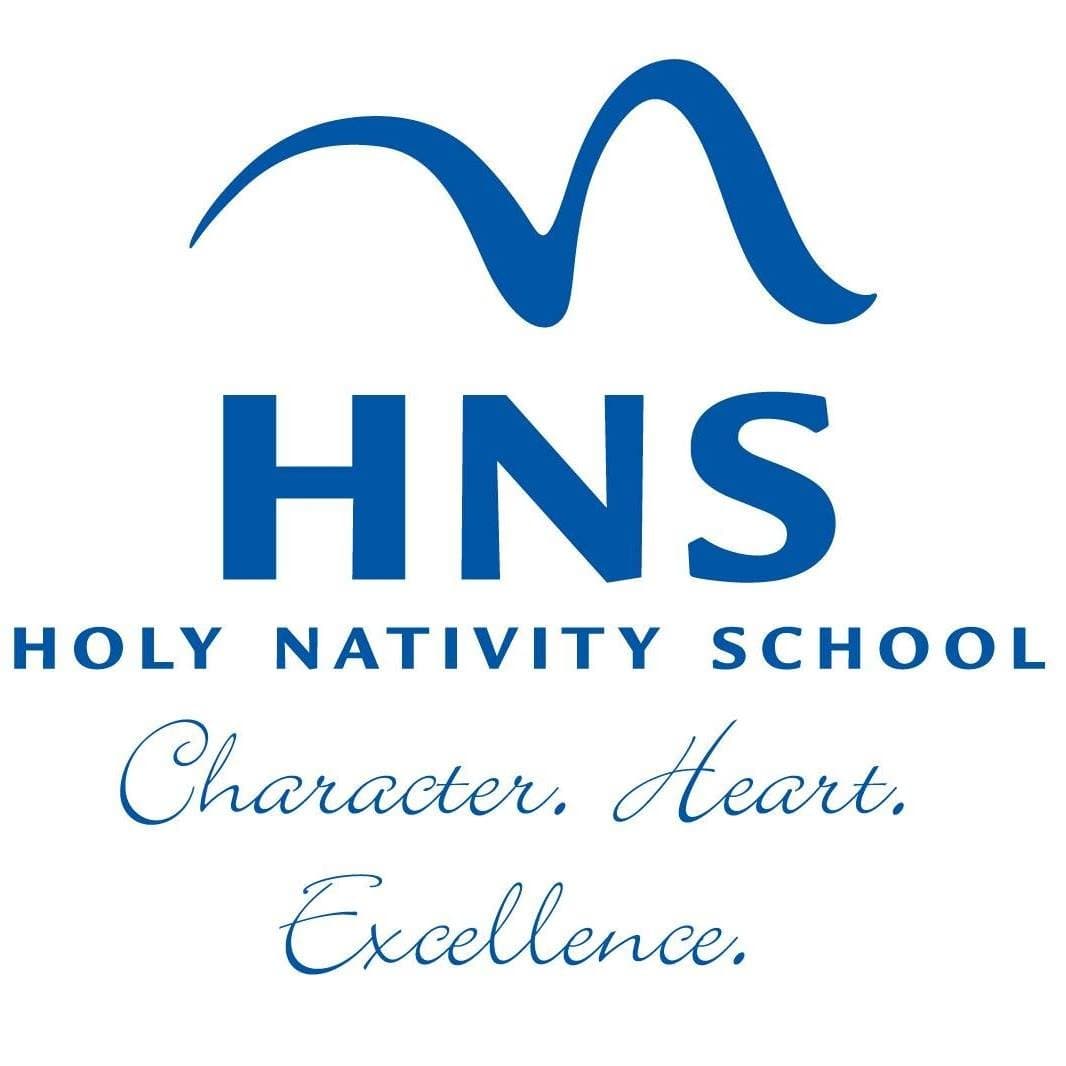 Holy Nativity School logo, a blue wave above the initials HNS.