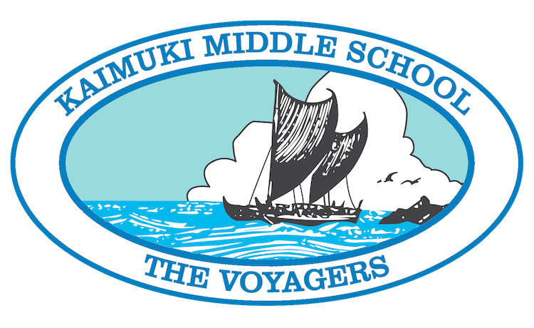 Kaimuki Middle School logo, a sailing ship with black sails, The Voyagers.