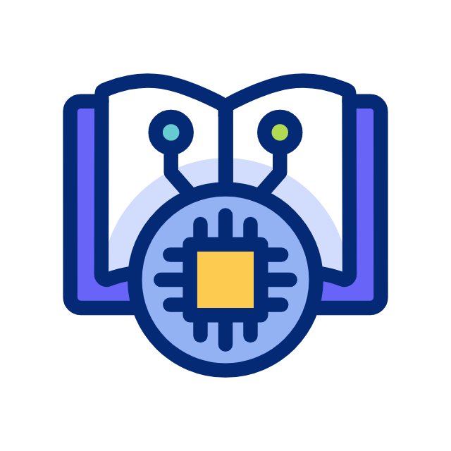 Illustration of a book with a circuit board and microchip overlay, representing technology and artificial intelligence.