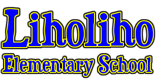 Liholiho Elementary School logo, the school name in blue and yellow.