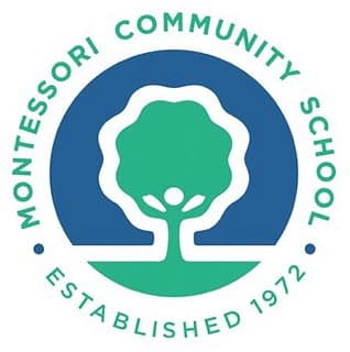 Montessori Community School logo, a tree encircled by the school name, established 1972.