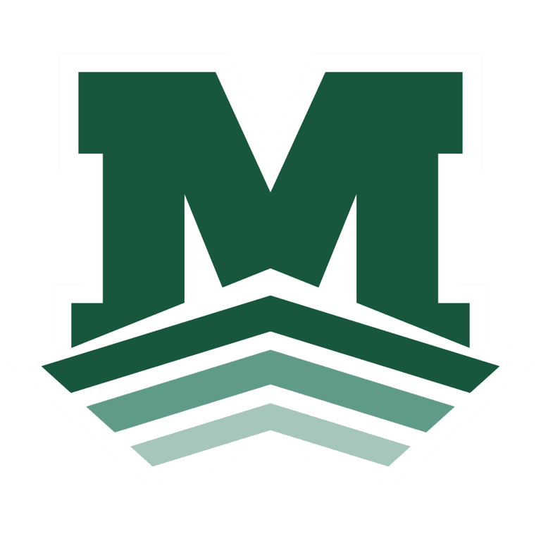 Mid-Pacific Institute logo, a green and white letter M over layered stripes.